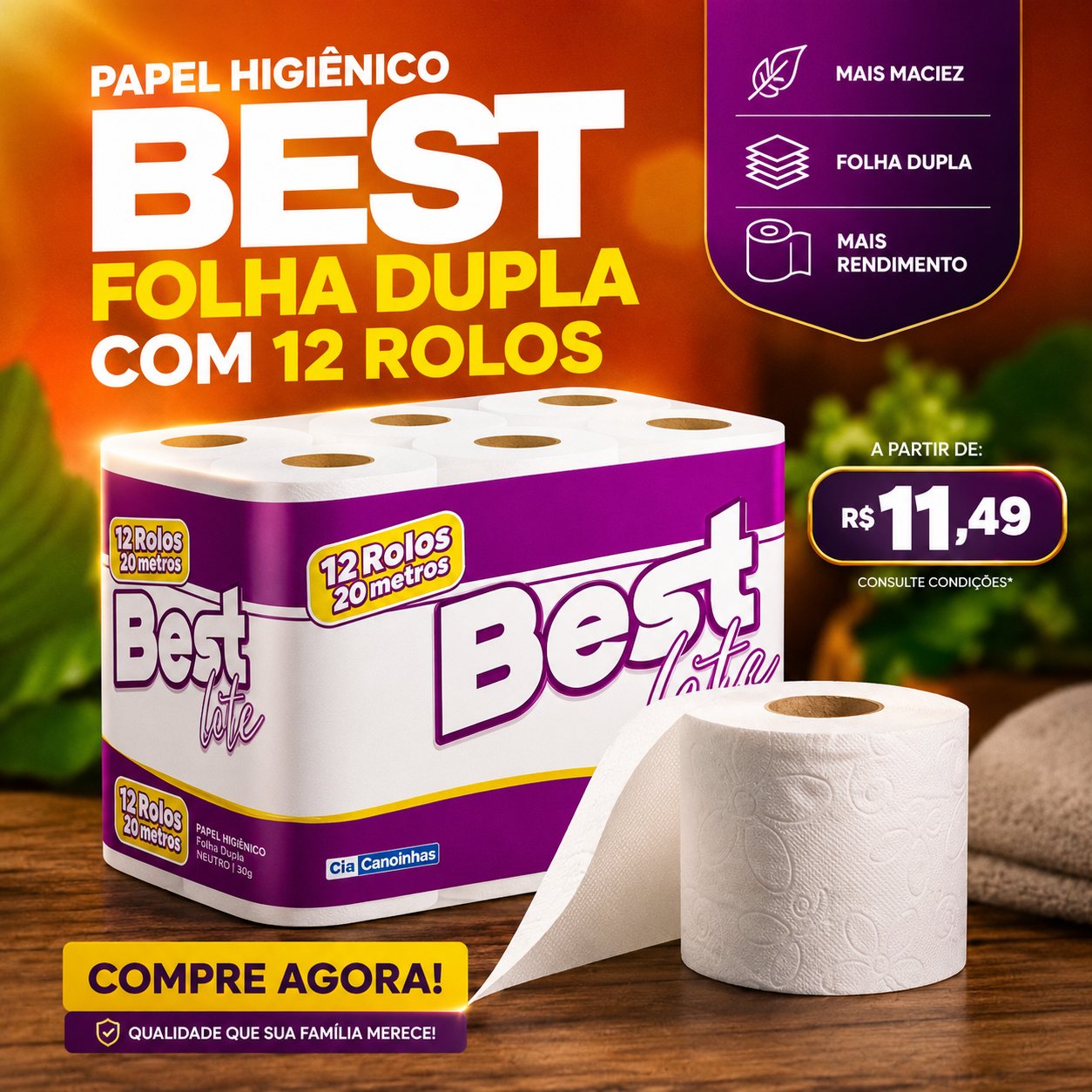 Papel higiênico folha dupla